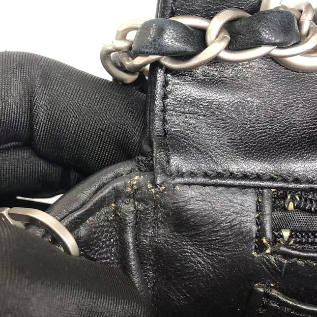 Chanel Medium Straw Wicker Flap Bag Black Diamond Wild Stitch