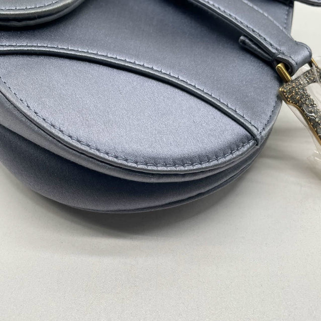 Sold Dior Saddle Mini Silk Blue with Crystal Embedded Buckles