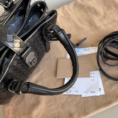 Bottega Veneta Roma Handbag Bag Intrecciato Nappa Leather Black Mini 25cm