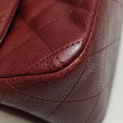 Chanel Classic Flap Jumbo Dark Red Caviar Leather Double Flap Silver Hardware