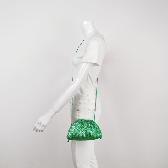 Bottega Veneta Pouch Mini Metallic Green Intrecciato Leather