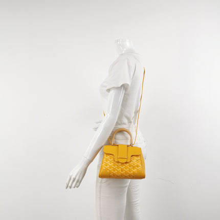 Goyard Saigon Mini Yellow Canvas and Leather Wooden Top Handle Crossbody Bag