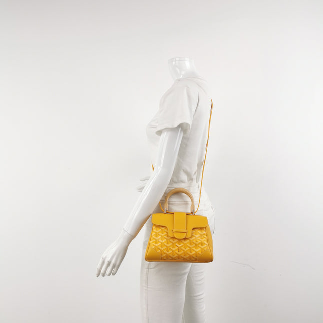Goyard Saigon Mini Yellow Canvas and Leather Wooden Top Handle Crossbody Bag