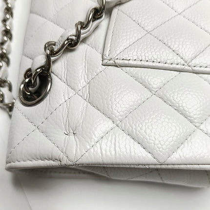Chanel Classic Flap Medium 2008 White Caviar Leather Silver Hardware