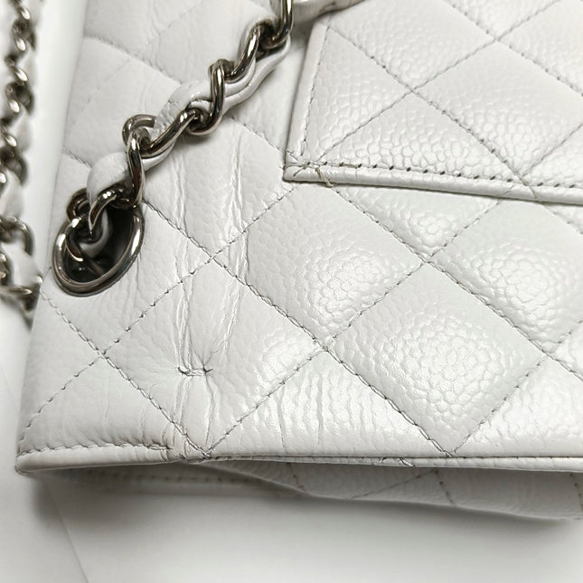 Chanel Classic Flap Medium 2008 White Caviar Leather Silver Hardware