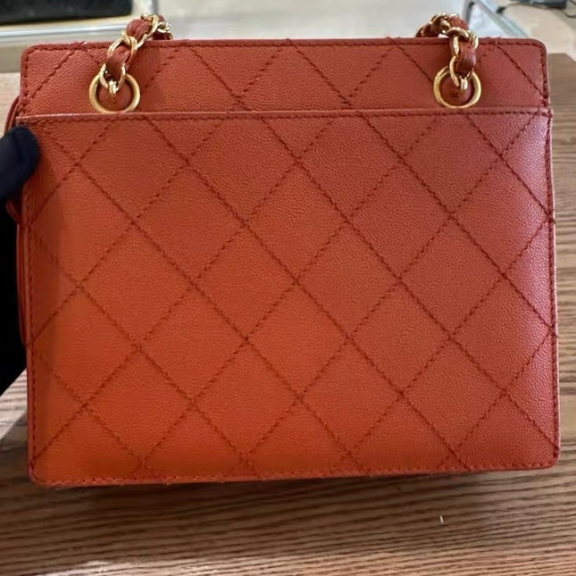 Chanel Vintage Small Matelasse Orange Caviar Leather Top Handle Bag