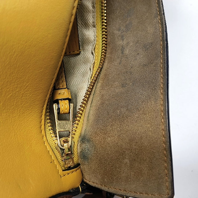 Loewe Puzzle Small Tricolor Tan Yellow Grey Braided Handle Crossbody Bag