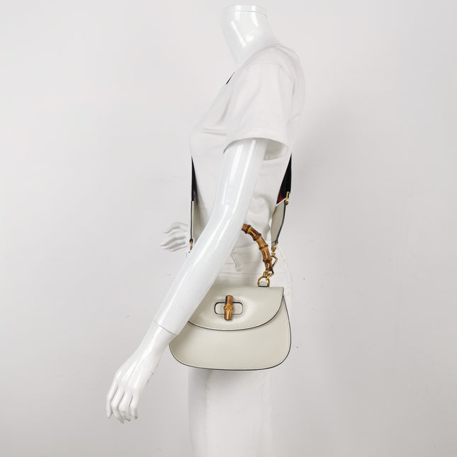 Gucci Bamboo 1947 Top Handle Bag Small White Box Leather Canvas Strap