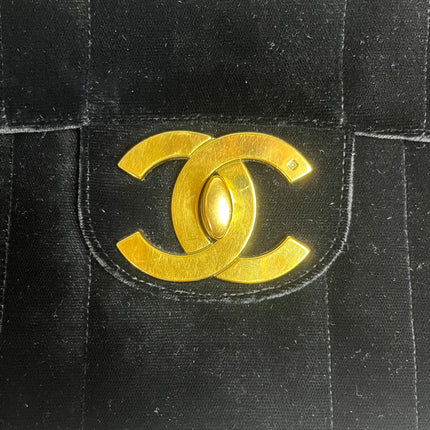 Chanel Classic Flap Maxi Black Velvet Leather Giant Gold CC Logo