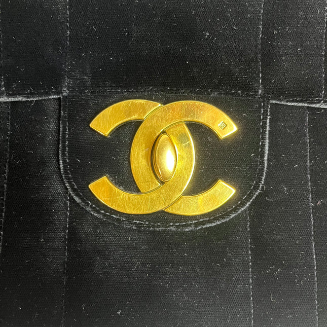 Chanel Classic Flap Maxi Black Velvet Leather Giant Gold CC Logo