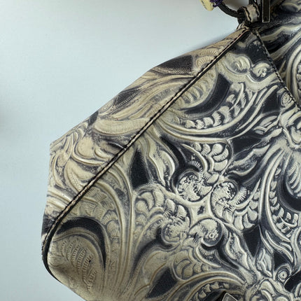 Fendi Mamma Baguette Blue White Flower Embossed Shoulder Bag