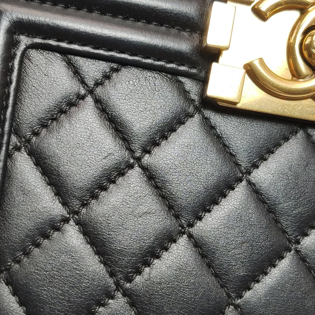 Chanel Le Boy Small Black Lambskin Leather Antiqued Gold Hardware