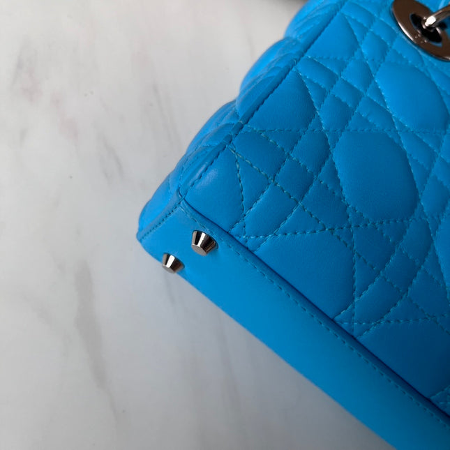 Sold Lady Dior Mini Teal Blue handbag Cannage Leather with strap