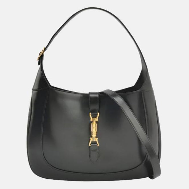Gucci Jackie 1961 Medium Black Leather Bag with Adjustable Strap-Luxbags