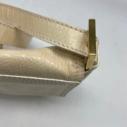 FENDI Baguette White Crinkled Patent Leather Shoulder Bag