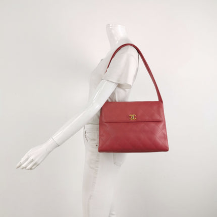 Chanel Kelly Vintage Top Handle Bag Lambskin Leather 24k Gold Hardware