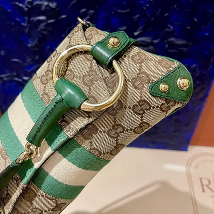 Gucci Horsebit 1955 Chain Bag Gucci Monogram Green Leather and Gold Studs