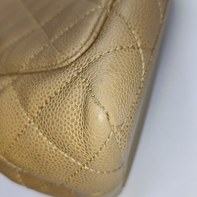 Chanel Vintage Top Handle Kelly Beige Flap Bag Caviar Leather 24k Gold Plated Hardware, 2000