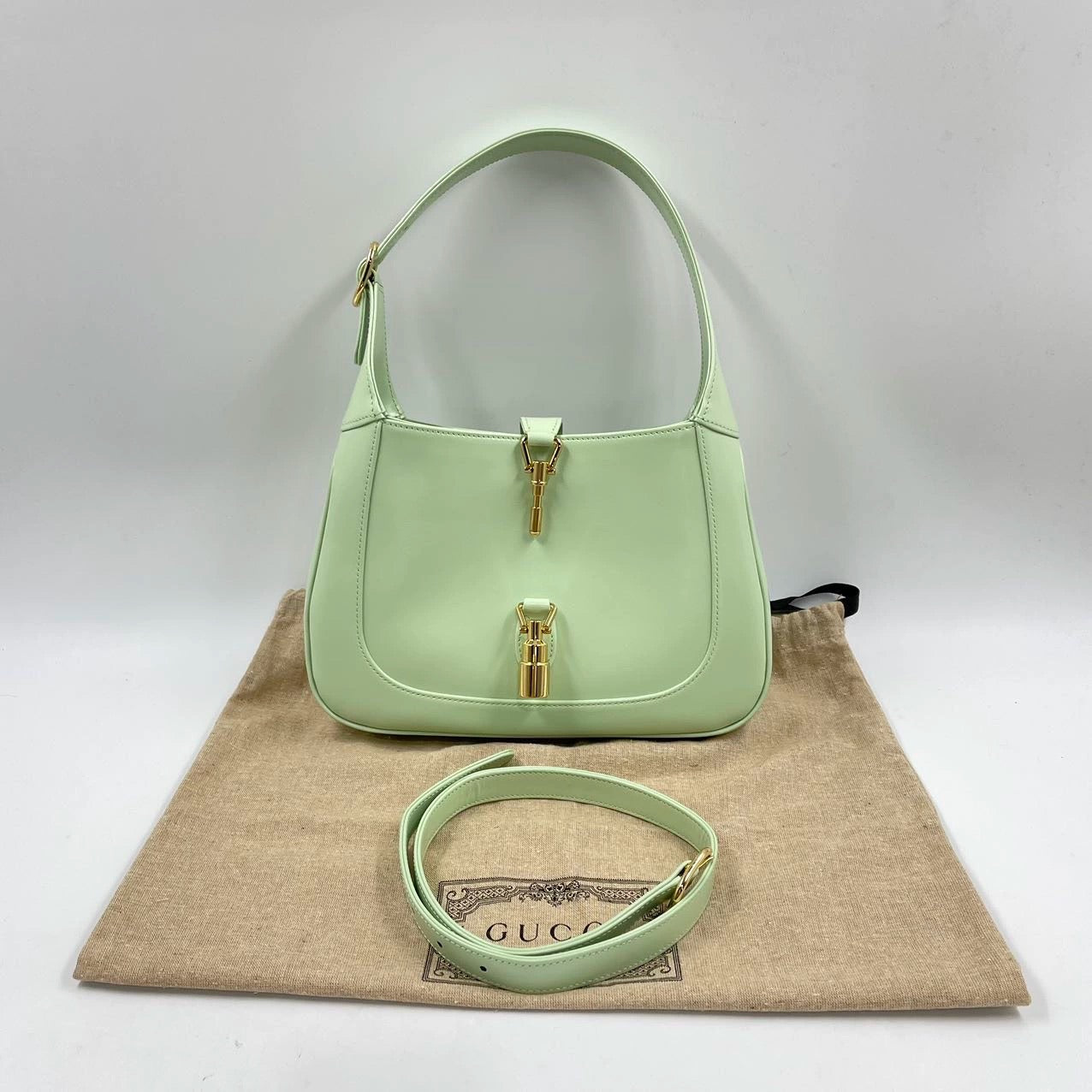 Gucci Jackie 1961 Light Green Leather Bag Small with Adjustable Strap