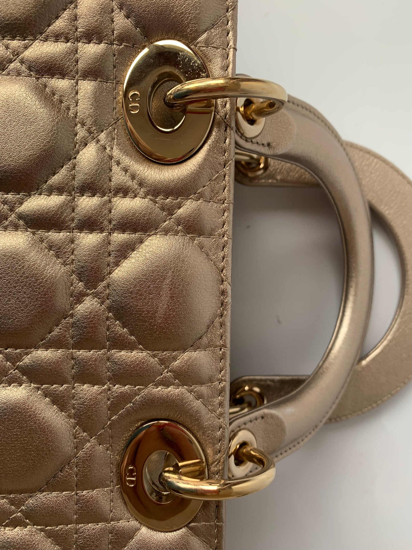 Sold Lady Dior ABCdior Small Champagne Gold and Metallic Cannage Lambskin Handbag