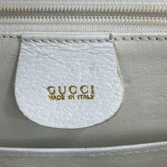 Gucci Bamboo 1947 Top Handle Bag White Grained Leather Medium