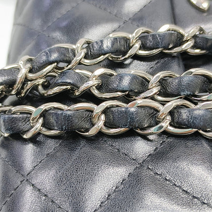 Chanel Classic Flap Mini 2014 Black Lambskin Camellia Charms Silver Hardware