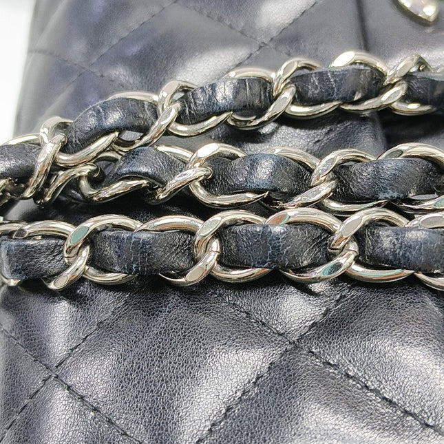 Chanel Classic Flap Mini 2014 Black Lambskin Camellia Charms Silver Hardware