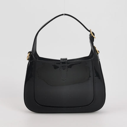 Gucci Jackie 1961 Mini Black Patent Leather Bag with Crystal Chain Strap