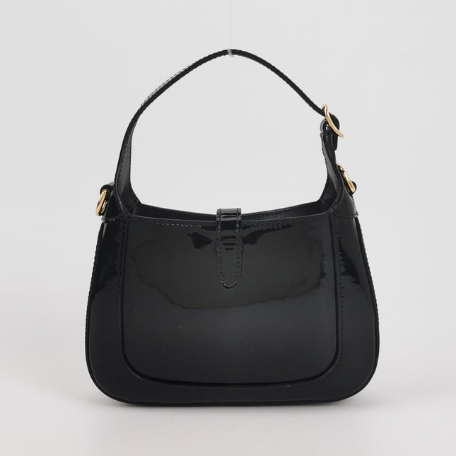 Gucci Jackie 1961 Mini Black Patent Leather Bag with Crystal Chain Strap