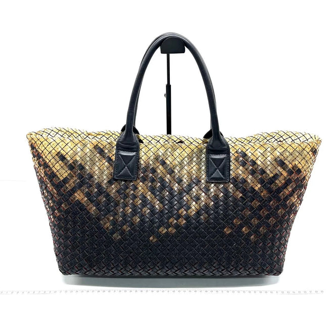 Bottega Veneta Cabat Large Intreccio Black and Transparent Leather and PVC Tote Bag