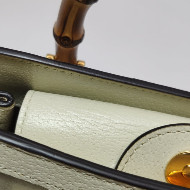 Gucci Diana Small East West Cream White Leather Bag Bamboo Handle with Strap