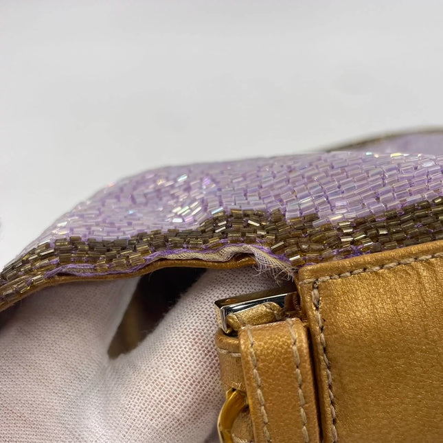Sold FENDI Baguette Lilac Purple Glitter beads and Gold Leather