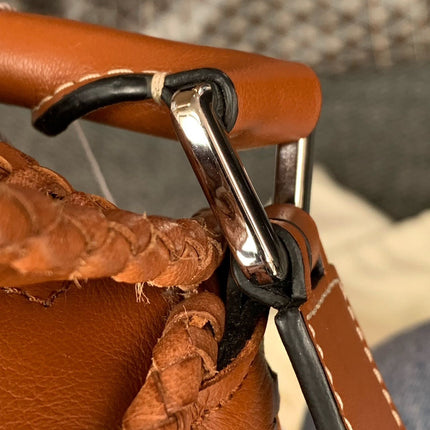 Loewe Puzzle Small Leather Woven Braided Tan Brown Crossbody Bag