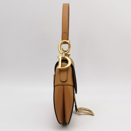 Dior Saddle 2021 Medium Tan Brown Grained Calfskin Leather Bag
