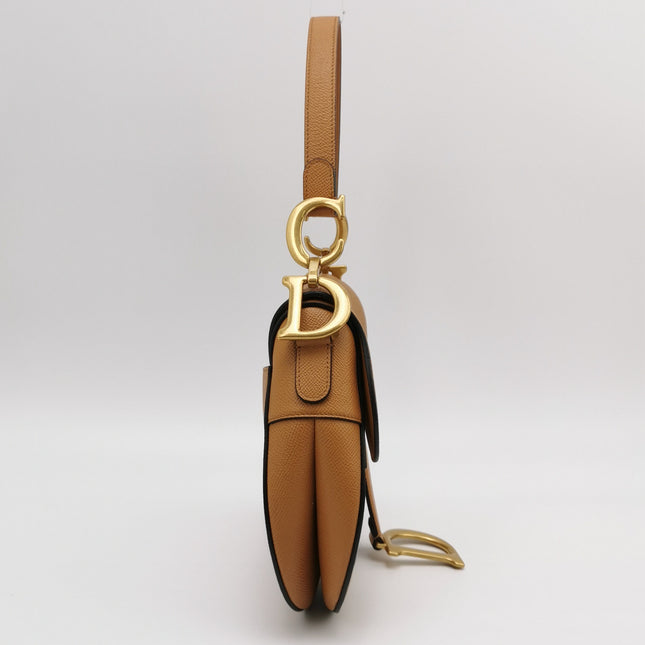 Dior Saddle 2021 Medium Tan Brown Grained Calfskin Leather Bag