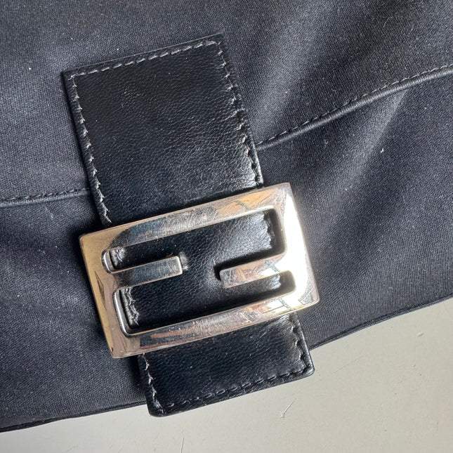 FENDI Baguette Vintage Black Cloth Silver Hardware
