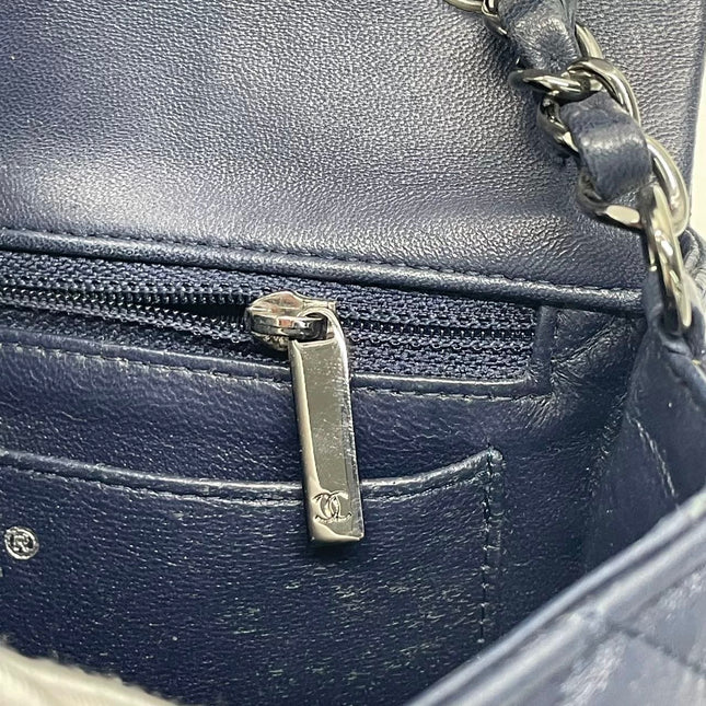 Chanel Classic Flap Mini 2014 Navy Lambskin Leather Silver Hardware