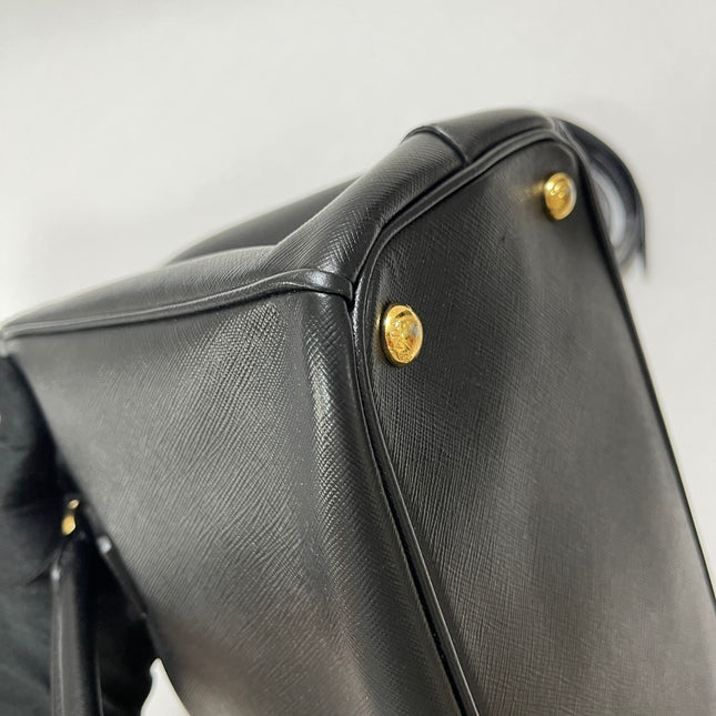 Prada Galleria Saffiano Leather Small Black Handbag with Strap