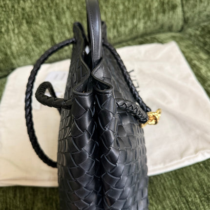 Bottega Veneta Andiamo Medium Black Intrecciato Leather Handbag