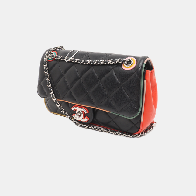 Chanel Timeless Classic Flap Lambskin Plexiglass Quilted Small Cuba Color Flap Black with Multicolor Trim