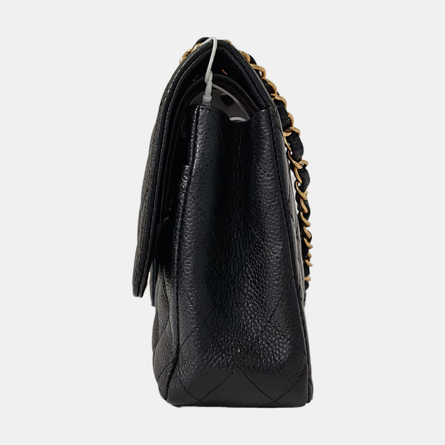 Chanel Classic Flap Medium Black Caviar Leather Double Flap Gold Hardware