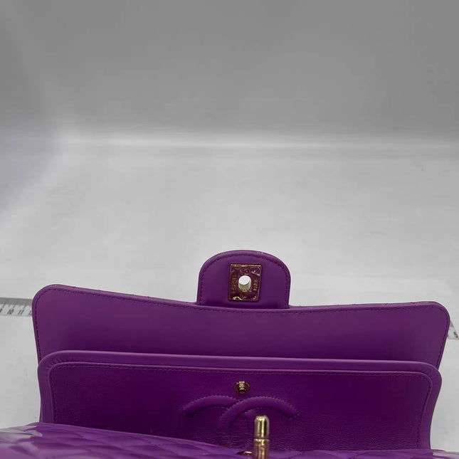 Chanel Classic Flap Medium Lavender Purple Patent Leather Silver Hardware