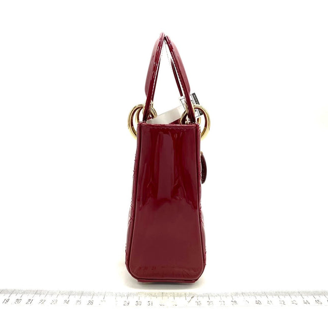 Lady Dior Mini Handbag Burgundy Red Patent Leather Gold-tone Chain Strap