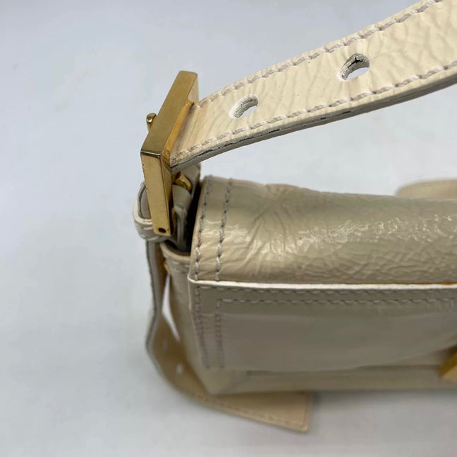 FENDI Baguette White Crinkled Patent Leather Shoulder Bag
