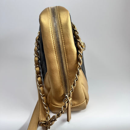 Sold Chanel Chevron Black and Gold Shoulder Bag