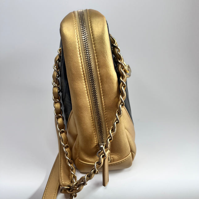 Sold Chanel Chevron Black and Gold Shoulder Bag