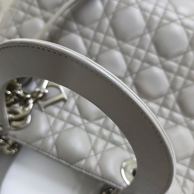 Lady Dior Medium Grey Lambskin Leather Silver Hardware Leather Strap