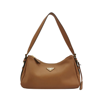 Prada Aimée Tan Brown Medium Calfskin Leather Shoulder Bag-Luxbags