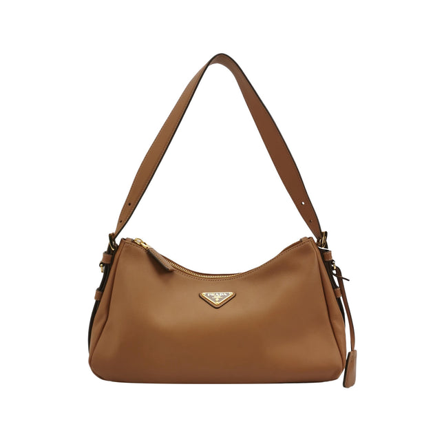 Prada Aimée Tan Brown Medium Calfskin Leather Shoulder Bag-Luxbags