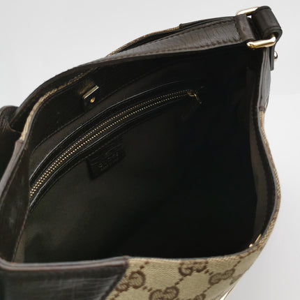 Gucci Large Vintage Brown Monogram and Leather Side Horsebit Shoulder Bag